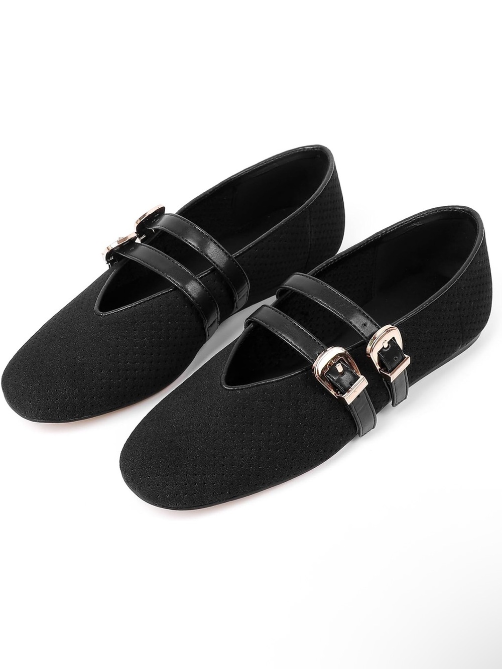 Goupsky Classic Black Double-Strap Women's Flats
